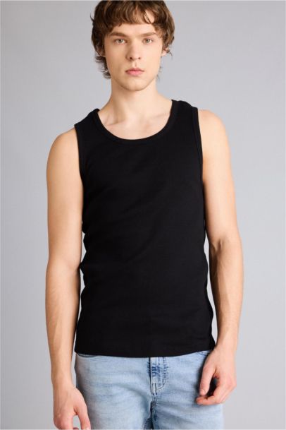 %100 Pamuk Slim Fit Dar Kesim Bisiklet Yaka Ribana Atlet