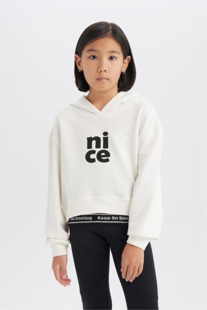 Relax Fit Kapüşonlu Baskılı Sweatshirt Kız Çocuk