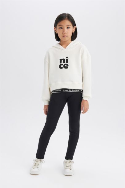 Relax Fit Kapüşonlu Baskılı Sweatshirt Kız Çocuk