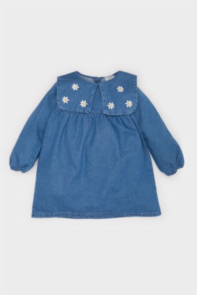 Robe en jean brodée à manches longues pour bébé fille