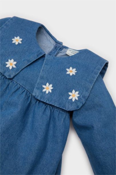 Robe en jean brodée à manches longues pour bébé fille