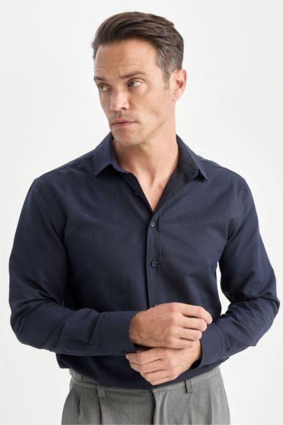 Modern Fit Polo Neck Textured Shirt