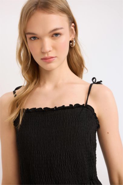 فستان ميدي القماش المنسوج بقصة A بدون حمالات coool