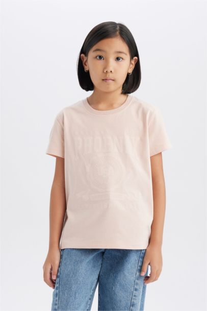 Girl Crew Neck Printed Short Sleeve T-Shirt