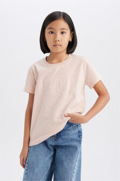 Girl Crew Neck Printed Short Sleeve T-Shirt