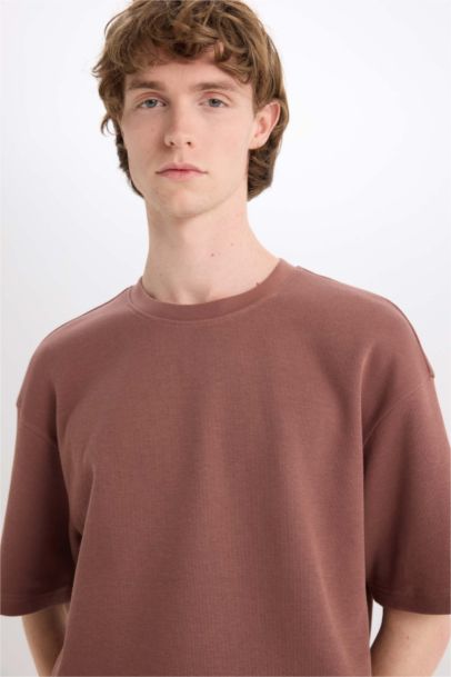 تيشيرت نص ردن اوفر سايز قطن بياخة مستديرة