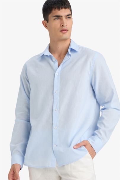 Регулярного кроя летняя рубашка с длинными рукавами и воротником поло из льняной смеси