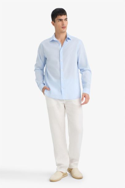 Регулярного кроя летняя рубашка с длинными рукавами и воротником поло из льняной смеси