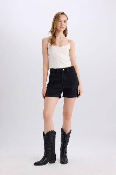 Mom Fit High Waist Denim Shorts