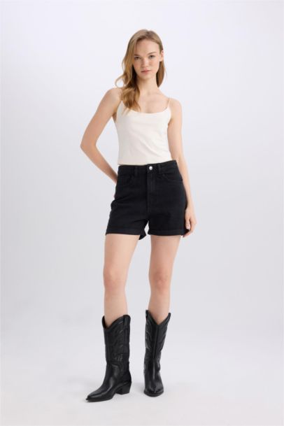 Mom Fit High Waist Denim Shorts