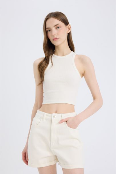 Mom Fit Высокая талия с манжетами Джинсовые шорты