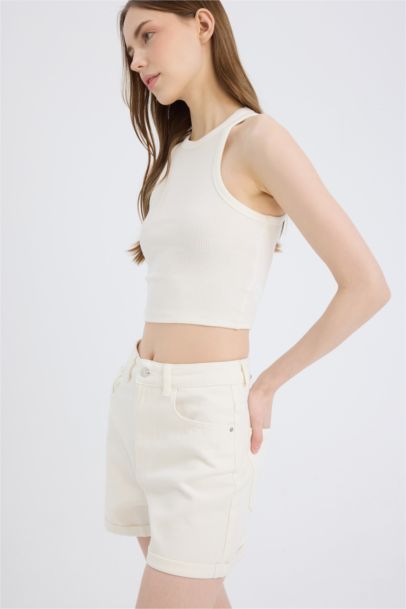 Mom Fit Высокая талия с манжетами Джинсовые шорты