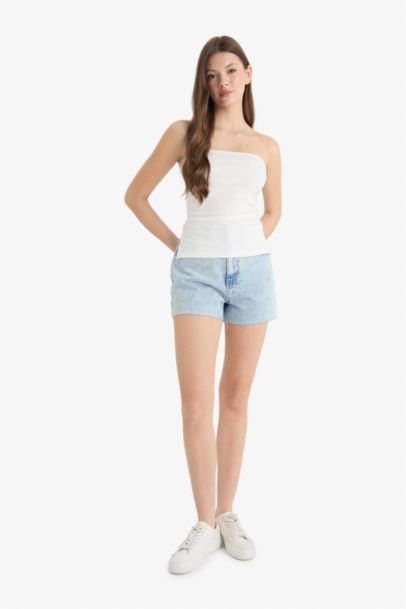 Mom Fit High Waist Denim Shorts