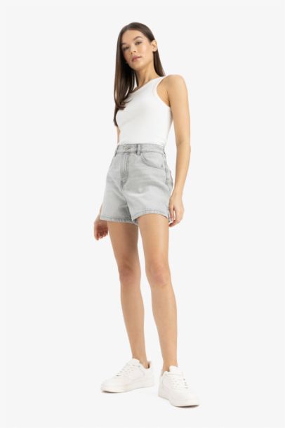 Mom Fit High Waist Denim Shorts