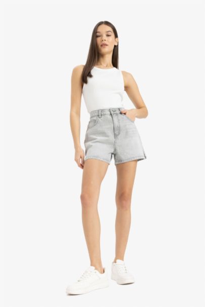 Mom Fit High Waist Denim Shorts