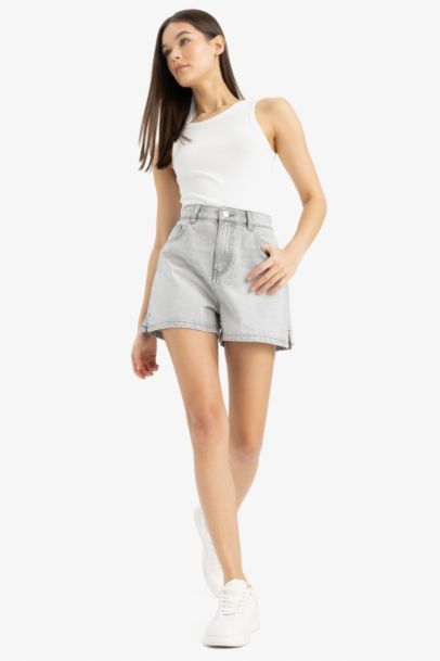 Mom Fit High Waist Denim Shorts