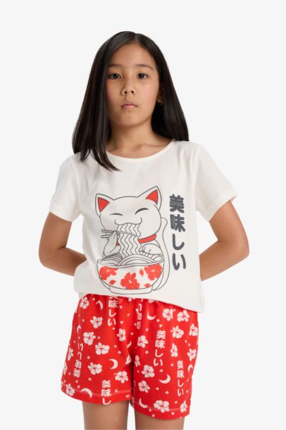 %100 Pamuklu Anime Baskılı Pijama Takımı Kız Çocuk