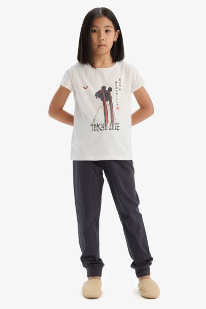 %100 Pamuklu Anime Baskılı Pijama Takımı Kız Çocuk