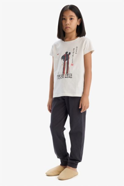 %100 Pamuklu Anime Baskılı Pijama Takımı Kız Çocuk