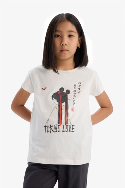 %100 Pamuklu Anime Baskılı Pijama Takımı Kız Çocuk