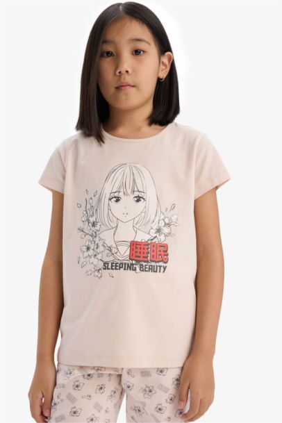 %100 Pamuklu Anime Baskılı Pijama Takımı Kız Çocuk