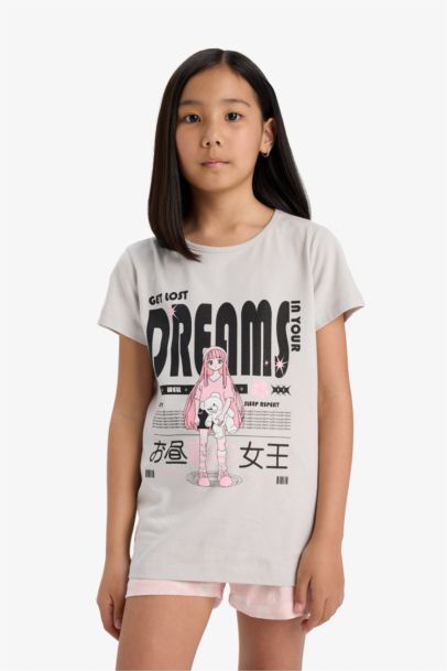 %100 Pamuklu Anime Baskılı Pijama Takımı Kız Çocuk