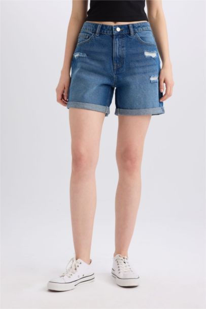 Boyfriend High Waist Folded Leg Denim Shorts