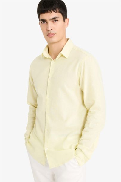 Regular Fit Polo Neck Linen Blend Summer Shirt