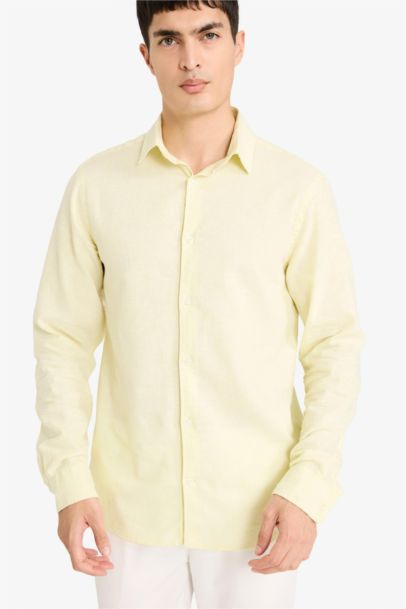 Regular Fit Polo Neck Linen Blend Summer Shirt