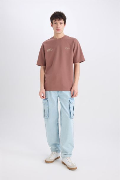 Boxy Fit Crew Neck Printed Heavy Fabric T-Shirt