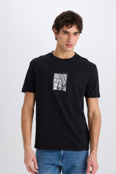 تيشيرت قطن قصة عادية برقبة مستديرة