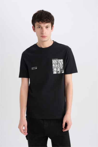 تيشيرت مطبوع قصة عادية برقبة مستديرة