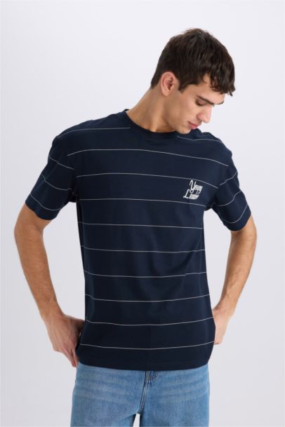 %100 Pamuk Boxy Fit Bisiklet Yaka Baskılı Kısa Kollu Tişört