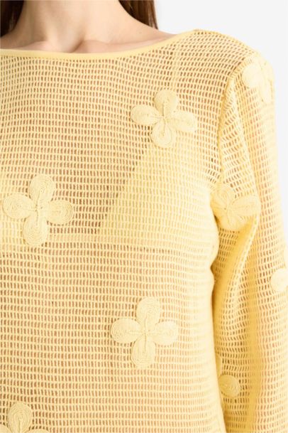 Regular Fit Uzun Kollu Dantelli Maxi Plaj Elbisesi