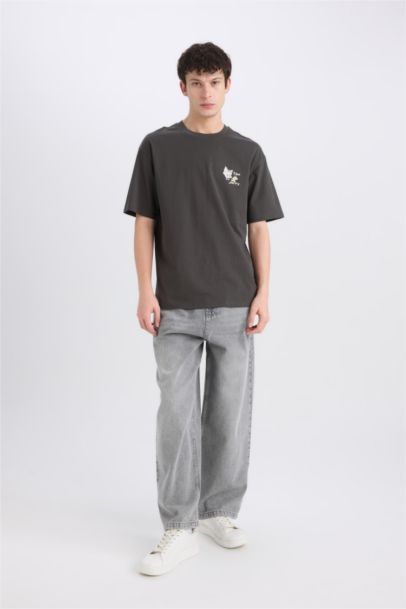 %100 Pamuk Tom & Jerry Boxy Fit Bisiklet Yaka Sırt Baskılı Kısa Kollu Tişört