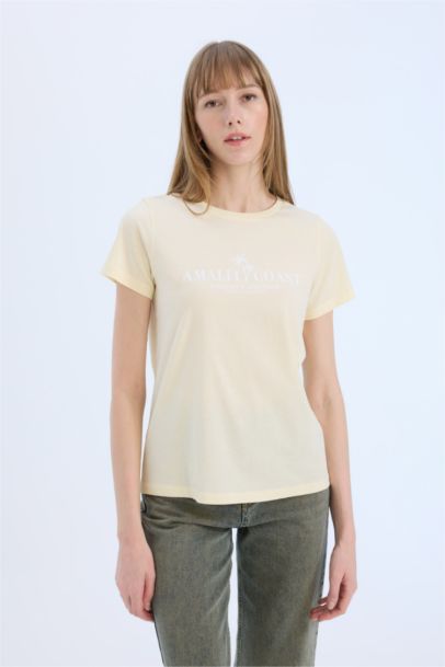 Regular Fit Slogan Printed Cotton Short Sleeve T-shirt