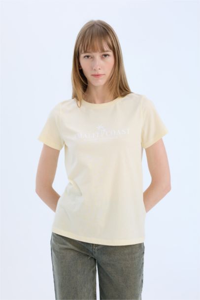 Regular Fit Slogan Printed Cotton Short Sleeve T-shirt