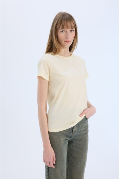 Regular Fit Slogan Printed Cotton Short Sleeve T-shirt