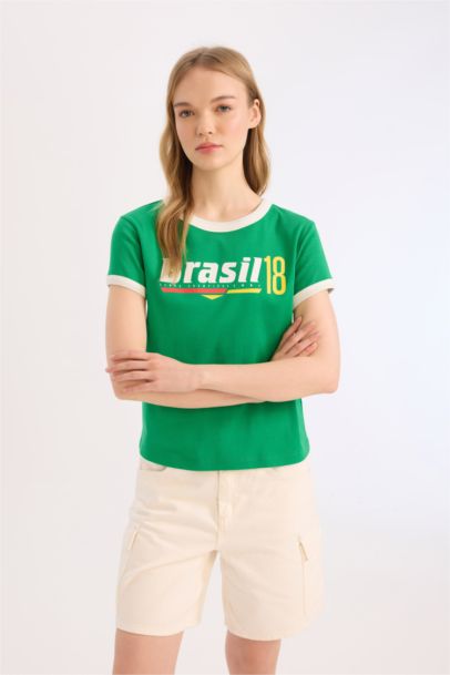 Regular Fit Slogan Ribana Short Sleeve T-Shirt