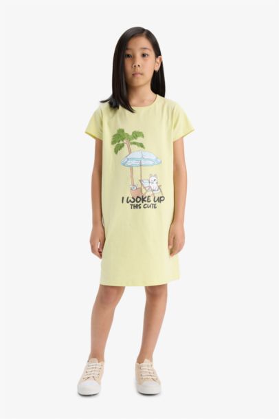 Baskılı Kısa Kollu Elbise Kız Çocuk