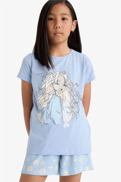 %100 Pamuklu Anime Baskılı Pijama Takımı Kız Çocuk