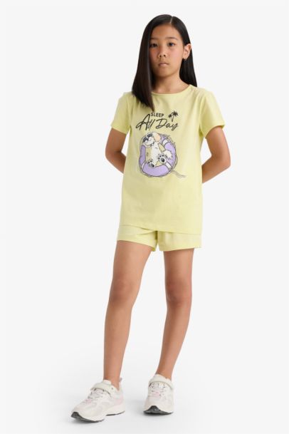 Girl Printed Short Sleeve Top Shorts 2 Piece Pajama Set