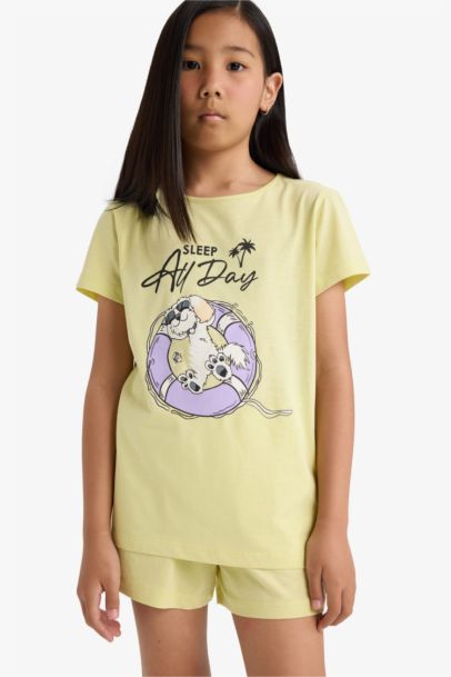 Girl Printed Short Sleeve Top Shorts 2 Piece Pajama Set