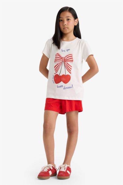 Girl Printed Short Sleeve Top Shorts 2 Piece Pajama Set