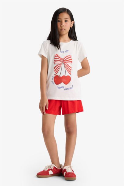 Girl Printed Short Sleeve Top Shorts 2 Piece Pajama Set