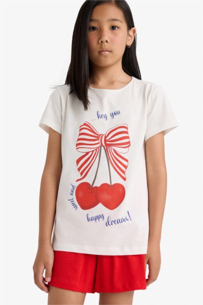 Girl Printed Short Sleeve Top Shorts 2 Piece Pajama Set