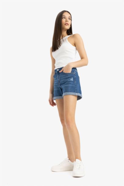 High Waist Skinny Leg Denim Shorts