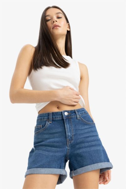 High Waist Skinny Leg Denim Shorts