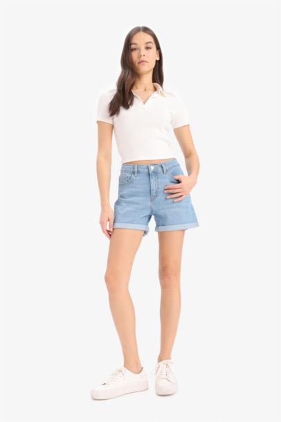 Denim Normal Waist Short Leg Shorts