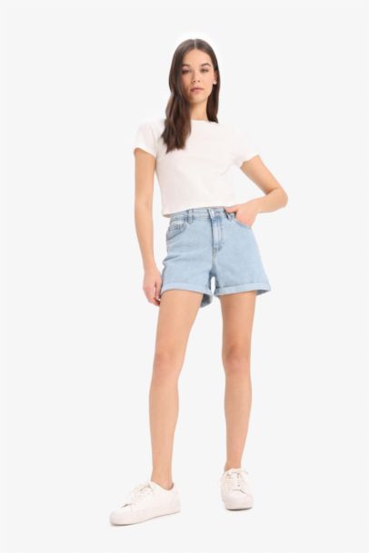 Denim High waist Super Skinny Hem Shorts